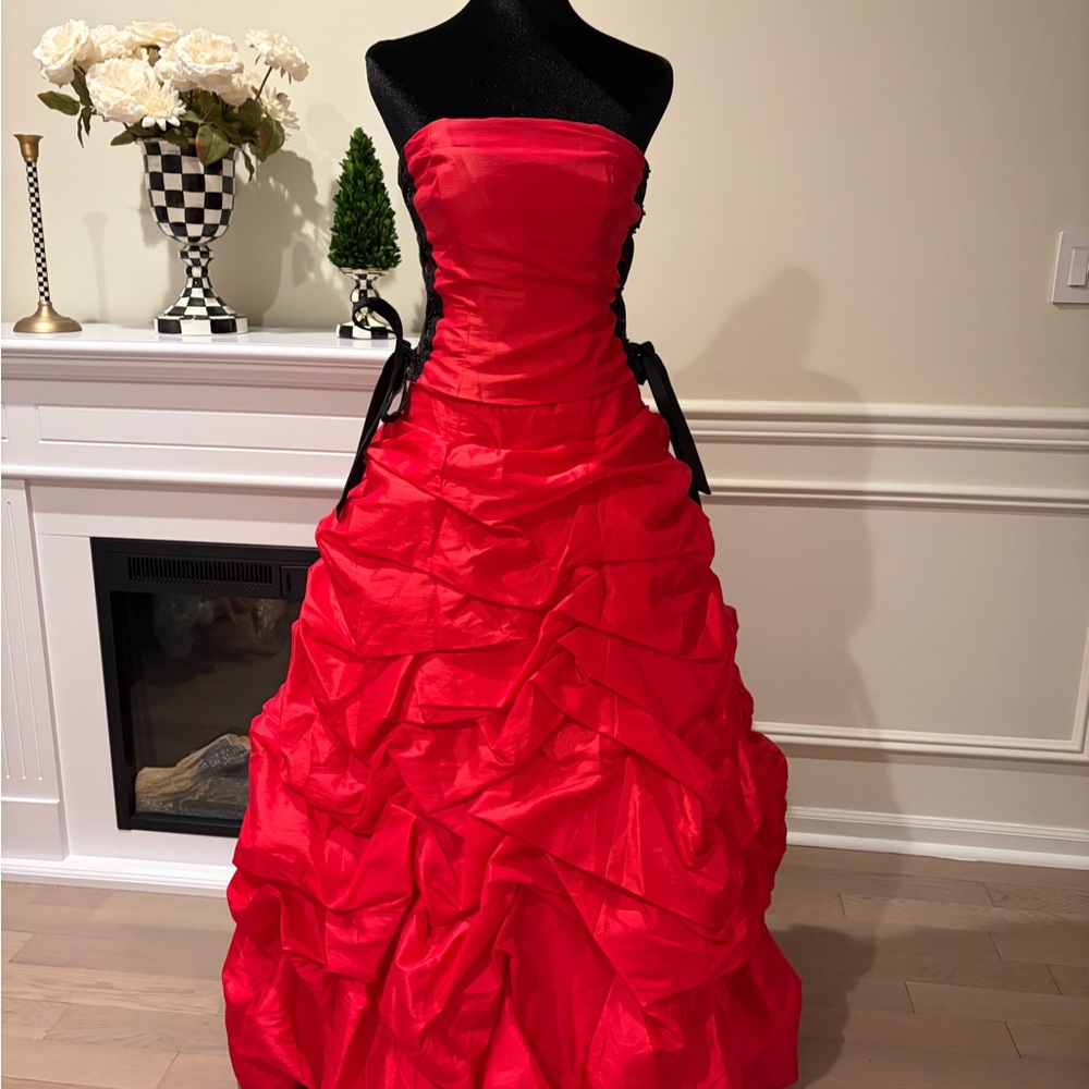 Camille La Vie Red Strapless Prom Dress